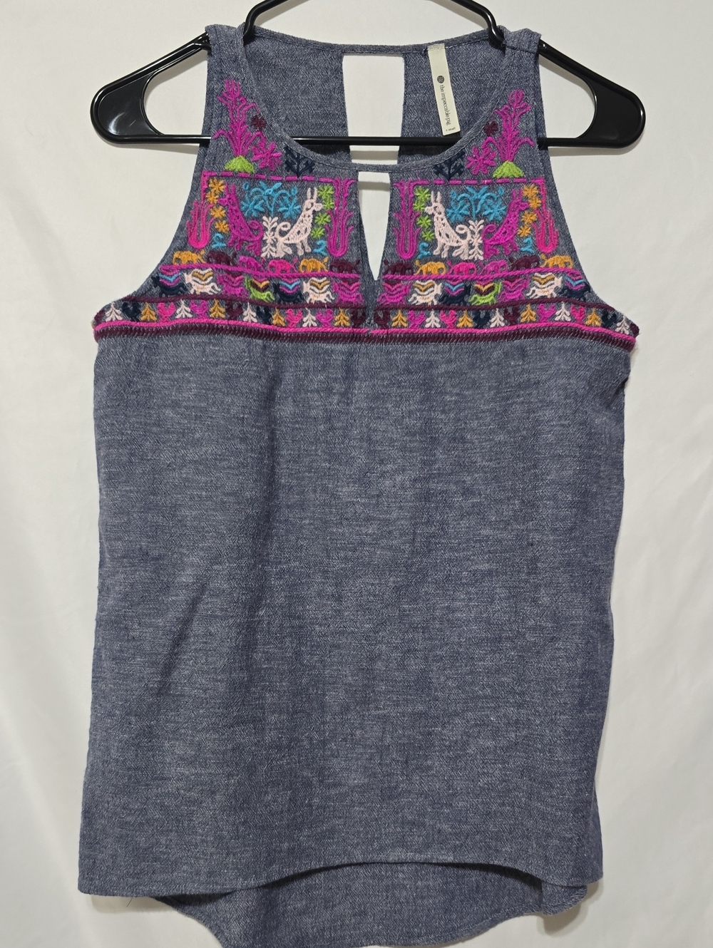 THE IMPECCABLE PIG Embroidered Chambray Halter Tank Top Size Small Boho